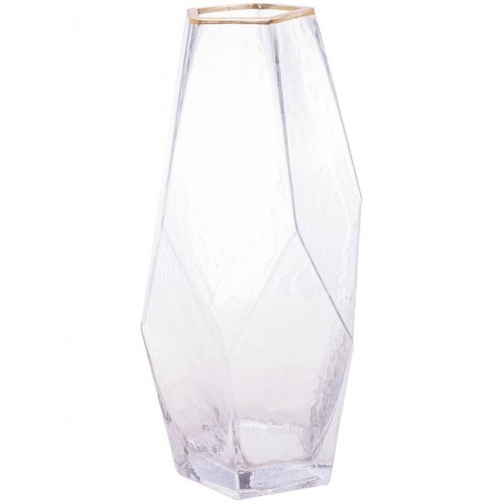 Vaso 13x28,5cm De Vidro Com Borda Dourada Taj